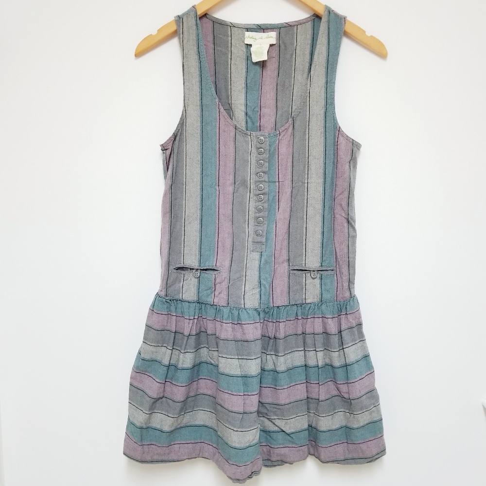 Staring at stars drop waist blue gray stripe dress 90s style vintage look Y2K